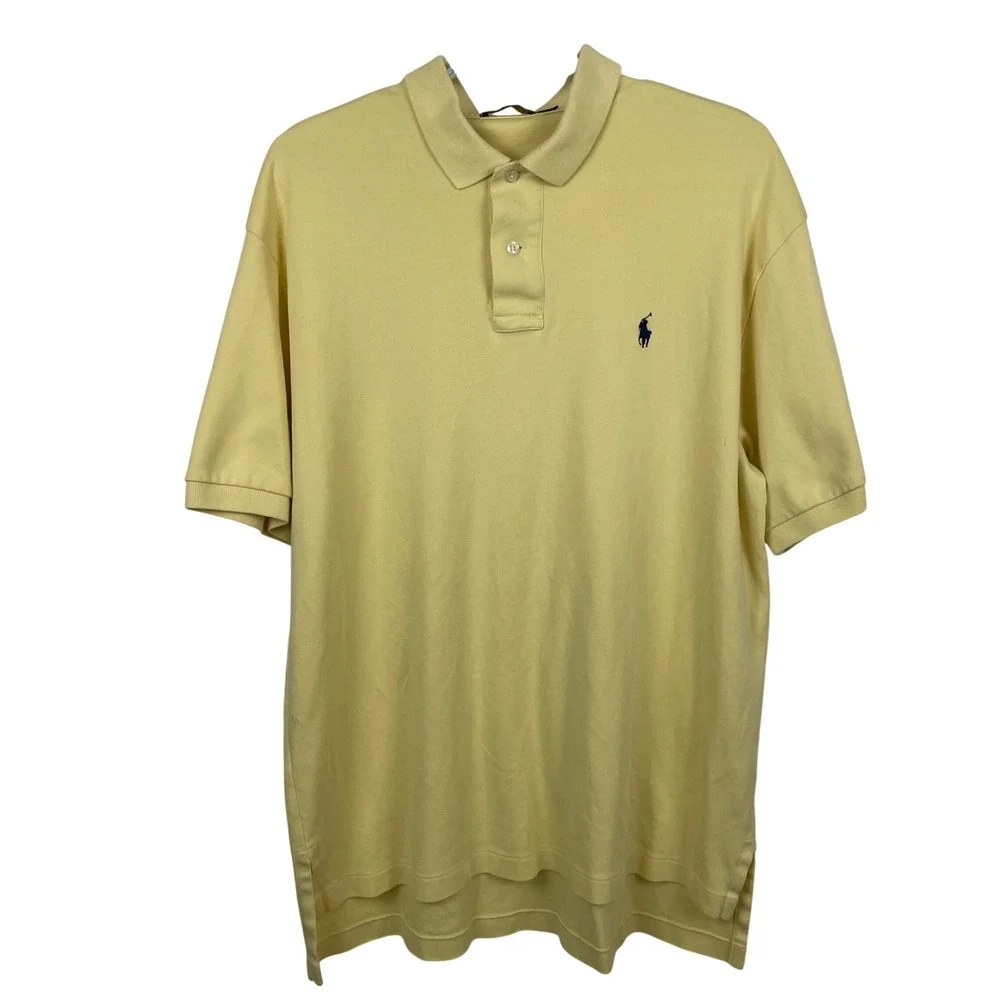 Polo Ralph Lauren Mens Large Yellow Short Sleeve‎ Cotton Polo Shirt Pony Logo
